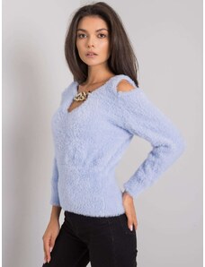 Basic Krátky svetlo-modrý elegantný sveter s ozdobou vo výstrihu Leandre RUE PARIS