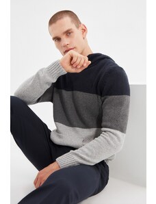 Trendyol Pánska Námornícka Modrá Kapucňa Regular Fit Pletený sveter