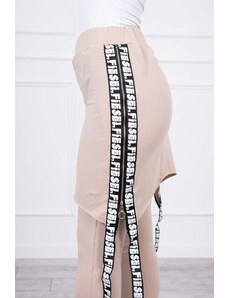 MladaModa Nohavice à la overal s ramienkom s nápisom Selfie béžové