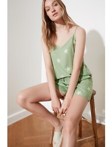Trendyol Green Starry String Strap Viscose Woven Pajama Set
