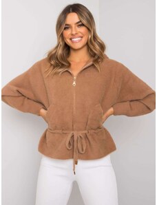 Fashionhunters Women's short alpaca hooded jacket - dark beige