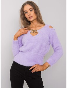 Basic Krátky fialový elegantný sveter s ozdobou vo výstrihu Leandre RUE PARIS