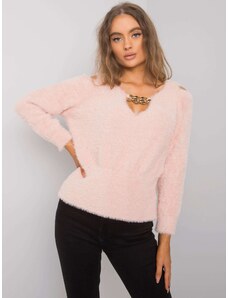 Basic Krátky svetlo-ružový elegantný sveter s ozdobou vo výstrihu Leandre RUE PARIS