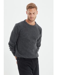 Trendyol Collection Textúrovaný sveter Antracit Slim Fit Crew Neck