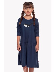 Piskacie Dievčenské šaty s veľrybou, farba tmavomodrá, veľkosť 92