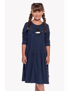 Piskacie Dievčenské šaty s lastovičkou, farba tmavomodrá, veľkosť 92