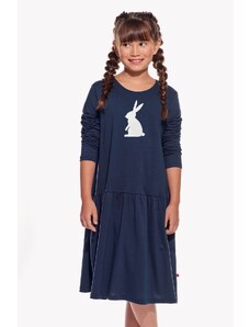 Piskacie Dievčenské šaty so zajacom, farba tmavomodrá, veľkosť 116