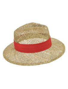 SEEBERGER Slamený klobúk z morskej trávy s červenou stuhou - Fedora