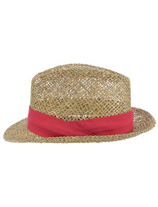 SEEBERGER Slamený klobúk z morskej trávy s červenou stuhou - Trilby