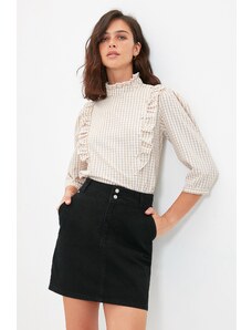 Trendyol Collection Čierna detailná džínsová sukňa s dvojitým gombíkom