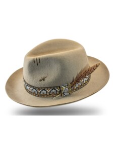 KASTORI Béžový velúrový klobúk fedora - Pino - vintage - limitovaná kolekcia