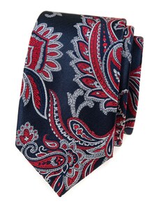 Modrá kravata slim s červeným Paisley vzorom Avantgard 571-81353