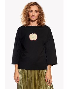 Piskacie Dámske tričko s jablkom, farba čierna, veľkosť xs