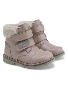 Detské zimné kožené topánky s membránou a ovčou vlnou Emel EV2447C-1 Piesková