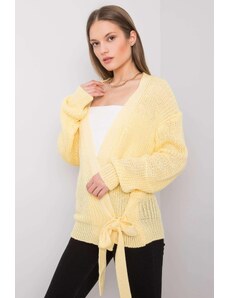 MladaModa Kardigánový sveter Daisy s viazaním v bokoch svetlý žltý