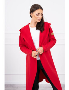 MladaModa Dlhý kardigan s kapucňou a vreckami model 9077 červený