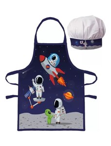 BrandMac Detská zástera s kuchárskou čiapkou Kozmonauti