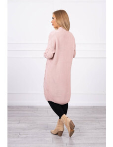 MladaModa Kardigánový sveter s vrkočovým vzorom model 2021-5 pudrovo ružový