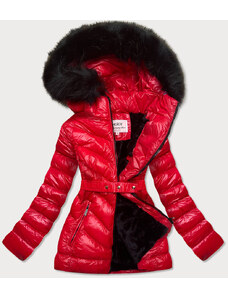 MHM Červená lesklá zimná bunda s machovitou kožušinou (W673)