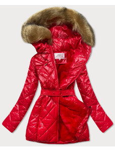 MHM Lesklá červená zimná bunda s machovitým kožúškom (W756)