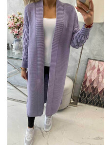 MladaModa Dlhý kardigánový sveter s netopierími rukávmi model 2020-9 farba lila