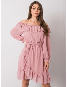 OCH BELLA Ružové koktejlové šaty s dlhým rukávom a mašľou