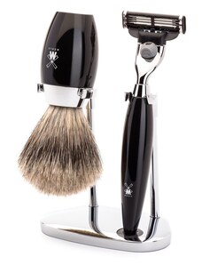 Mühle KOSMO MÜHLE shaving set, fine badger hair, with Gillette Mach3, handle material made of high-grade resin, black