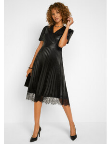 bonprix Koženkové šaty s čipkou, farba čierna