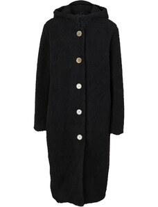 bonprix Kabát s kapucňou a vreckami, imitácia kožušiny, farba čierna