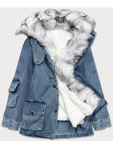 S'WEST Svetlo modro / biela dámska džínsová bunda s kožušinovým golierom (BR9585-50026)