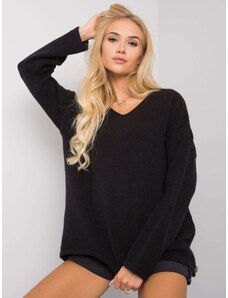 Basic Čierny oversize dámsky sveter s výstrihom do V Georgia OCH BELLA