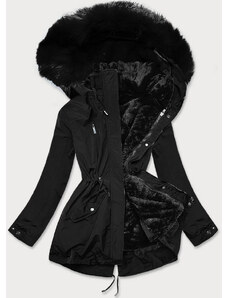 MHM Čierna dámska zimná bunda s machovitým kožúškom (W553)