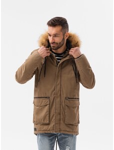 Ombre Pánska zimná bunda béžová s kapucňou M