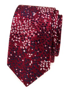 Vínová úzka kravata s kvetinovým vzorom Avantgard 571-22103