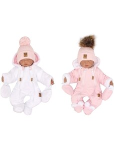 Zyzio & Zuzia Z & Z Zimná obojstranná kombinéza s kapucňou + rukavičky, ružovo-biela