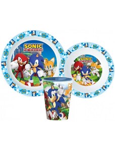 Stor Sada plastového riadu / jedálenská súprava Ježko Sonic s kelímkom - 3 diely