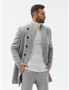 Ombre Clothing Pánsky kabát s asymetrickým zapínaním - sivý melír V1 OM-COWC-0102