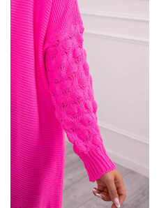 MladaModa Dlhý kardigánový sveter s netopierími rukávmi model 2020-9 neónovo ružový
