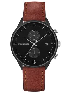 Paul Hewitt Black Sunray IP Black/Silver Leather Watch Strap Brown
