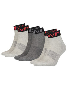 CALVIN KLEIN - 3PACK CK gray quarter ponožky s logom