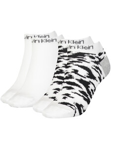 CALVIN KLEIN - 2PACK white leopard členkové ponožky
