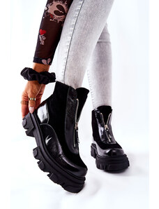 Kožené čierne zateplené dámske topánky s predným zipsom a platformou Laura Messi