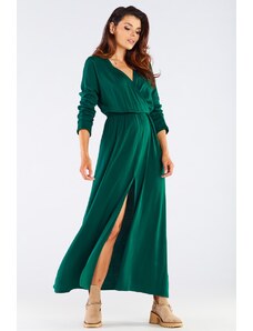 Awama Zelené maxi šaty s rozparkom A454