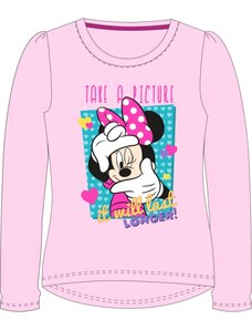 E plus M Dievčenské bavlnené tričko s dlhým rukávom Minnie mouse Disney - ružové