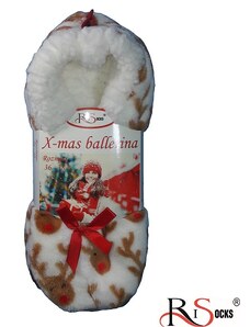RiSocks Dámske vianočné papuče, balerínky na zimu sob - biele, veľkosť 39-41