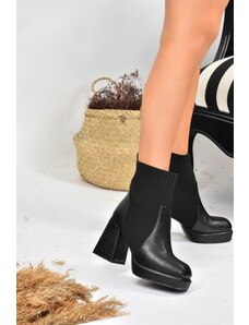 Fox Shoes Women's Black Leather Platform Heeled Knitwear Boots