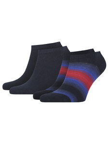 TOMMY HILFIGER - 2PACK TH little stripes navy&red pánske členkové ponožky