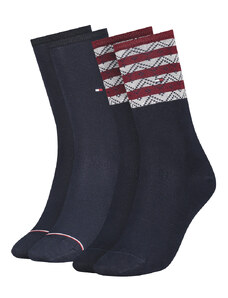 TOMMY HILFIGER - 2PACK folk stripe navy&red dámske ponožky