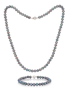Buka Jewelry Perlový set náramok a náhrdelník tmavý 6 AA