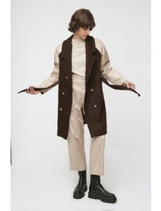 Trendyol hnedý prešívaný rukáv detailný kabát